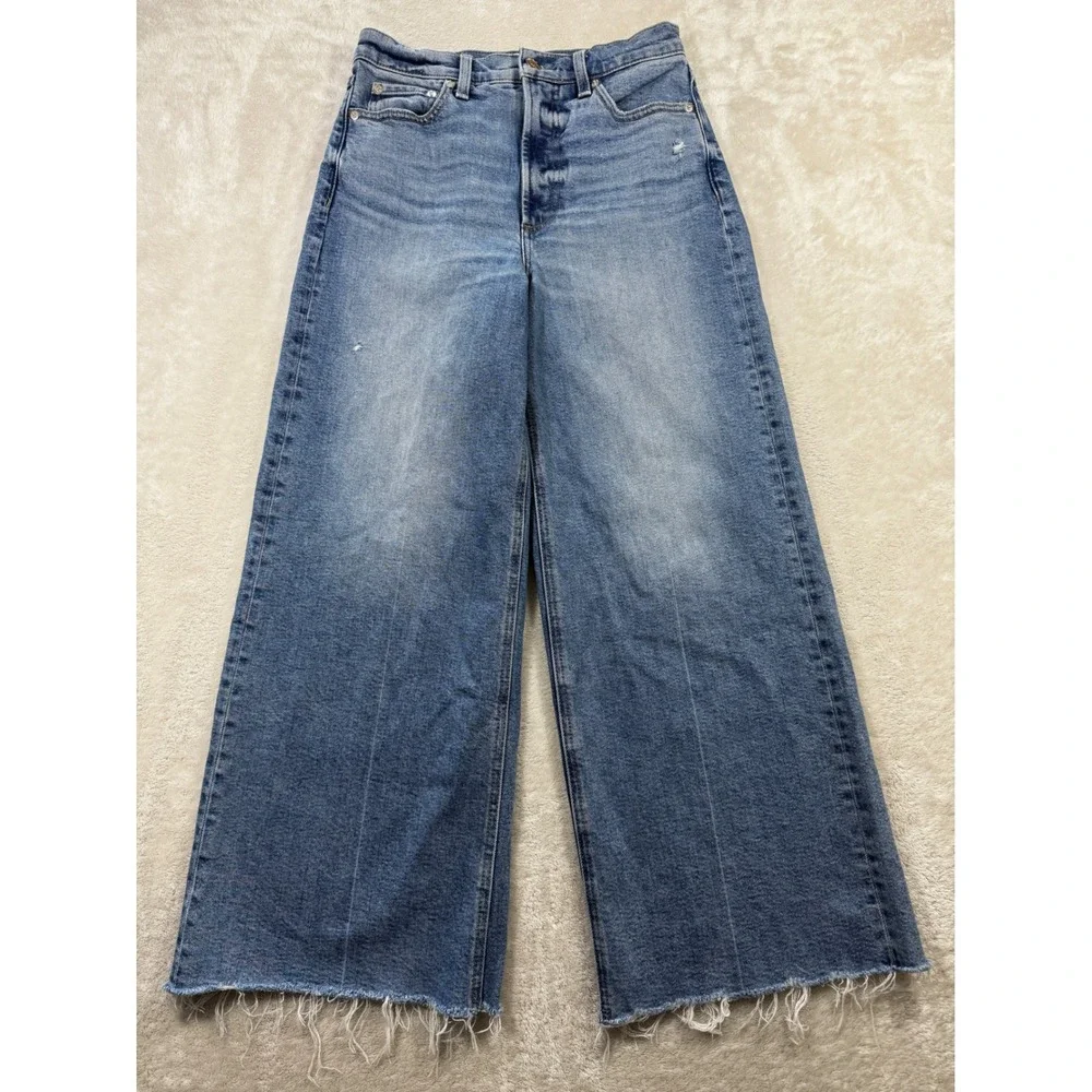 Pistola Womens Lana High Rise Ultra Wide Leg Raw Hem Blue Jeans 27 Meas: 27x26.5